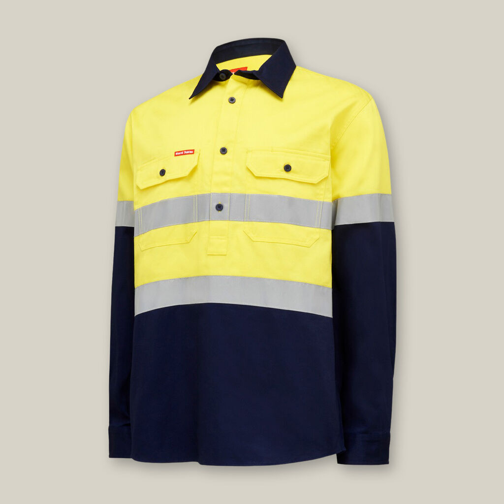 Hard Yakka Core Hi-vis Long Sleeve Heavyweight Closed Front Taped Shirt - Y04615