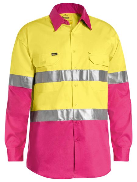 Bisley Taped Hi Vis Cool Lightweight Two Tone Long Sleeve Mens Shirt - BS6696T