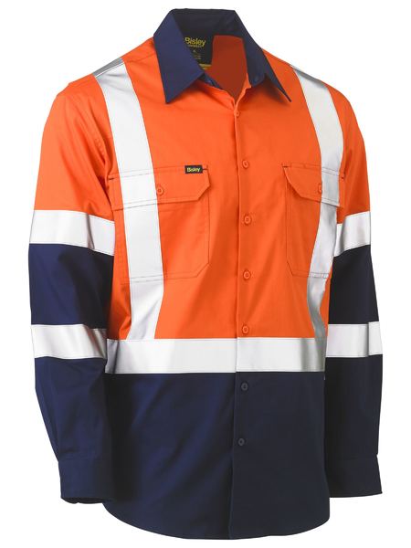 Bisley X Taped Biomotion Two Tone Hi Vis Lightweight Long Sleeve Drill Shirt - BS6696XT