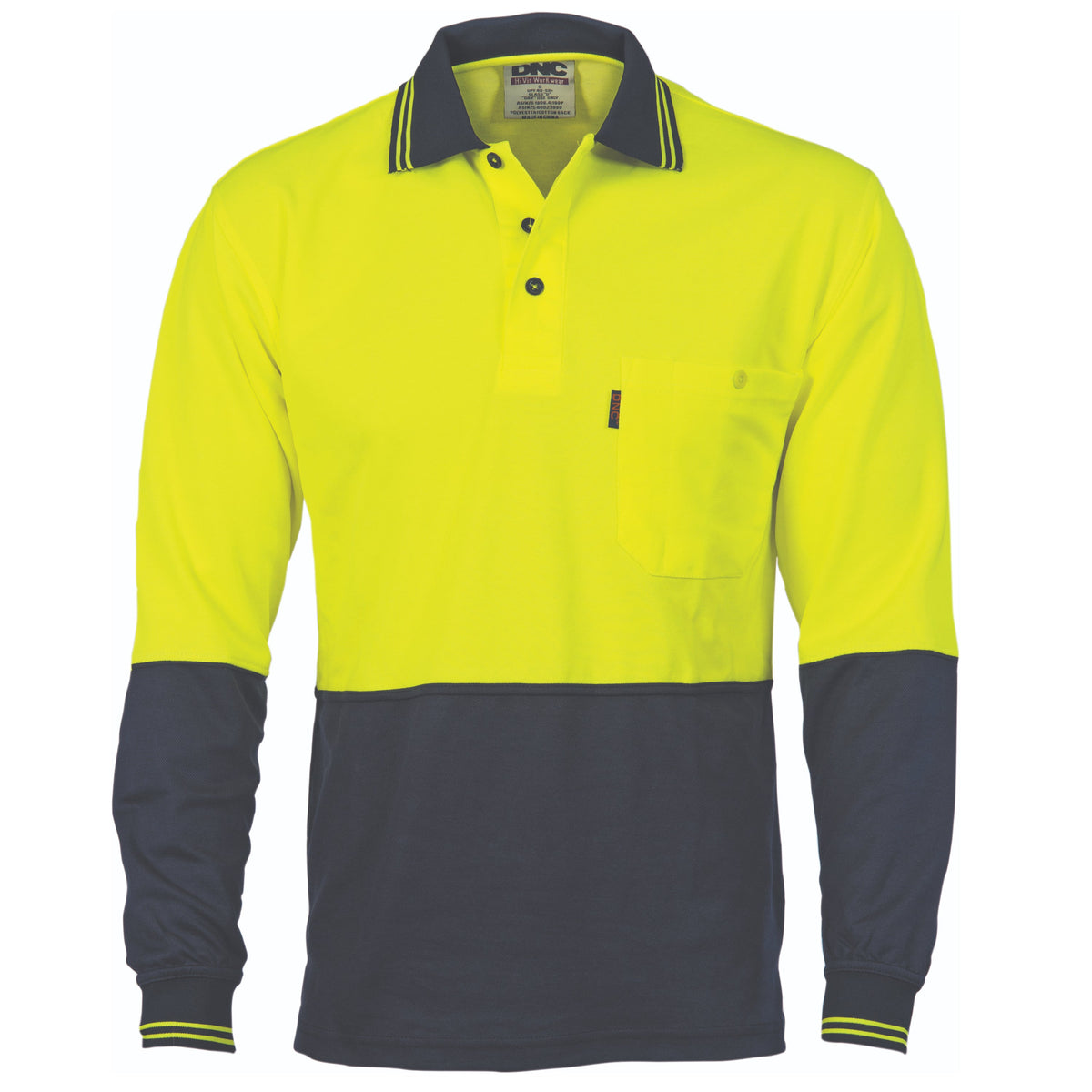 DNC HiVis Two-Tone Cotton Back Fluoro Long Sleeve Polo - 3816