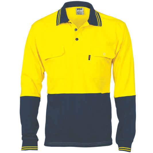 DNC HiVis Two-Tone Long Sleeve Cotton Jersey Polo Twin Pocket - 3944