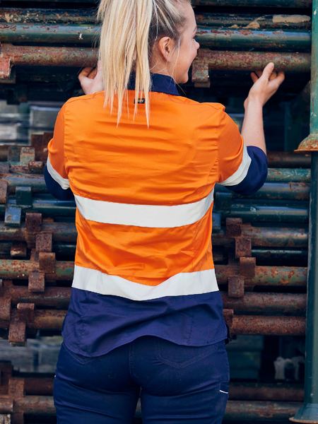 Bisley Womens Taped Hi Vis Stretch Viscose -Neck Closed Front Long Sleeve Shirt - BLC6064T