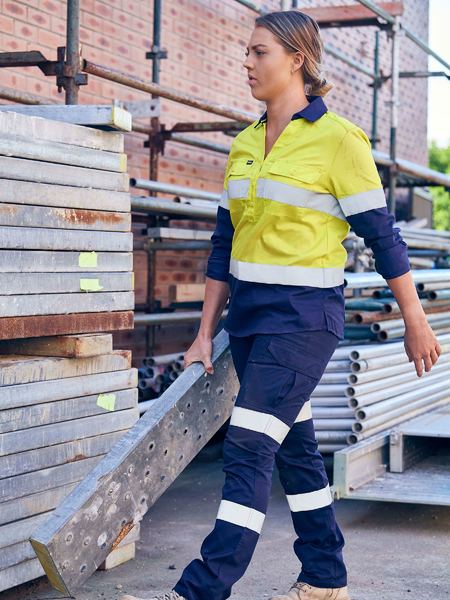 Bisley Womens Taped Hi Vis Stretch Viscose -Neck Closed Front Long Sleeve Shirt - BLC6064T