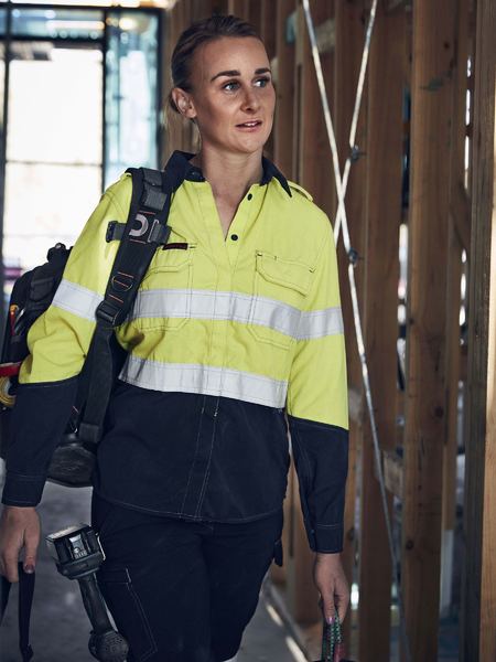 Bisley Tencate Tecasafe Plus 700 Womens Taped Hi Vis Flame resistant(FR) Long Sleeve Shirt - BL8082T