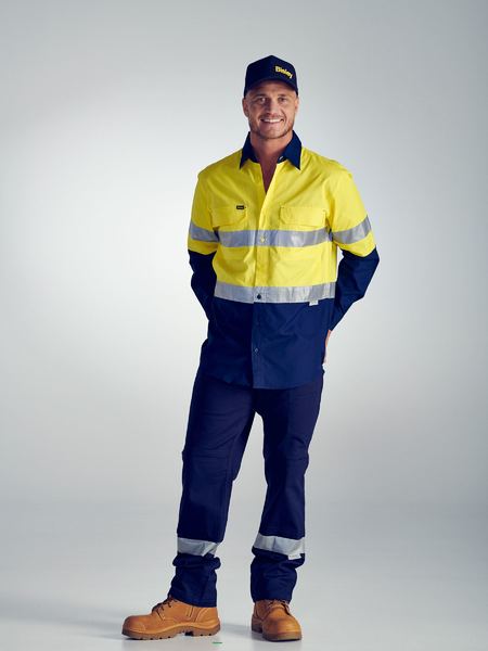 Bisley Taped X-AirFlow Hi Vis Ripstop Two Tone Long Sleeve Mens Shirt - BS6415T