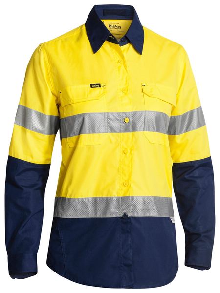 Bisley Womens Taped Hi Vis X-AirFlow Ripstop Two Tone Long Sleeve Shirt - BL6415T
