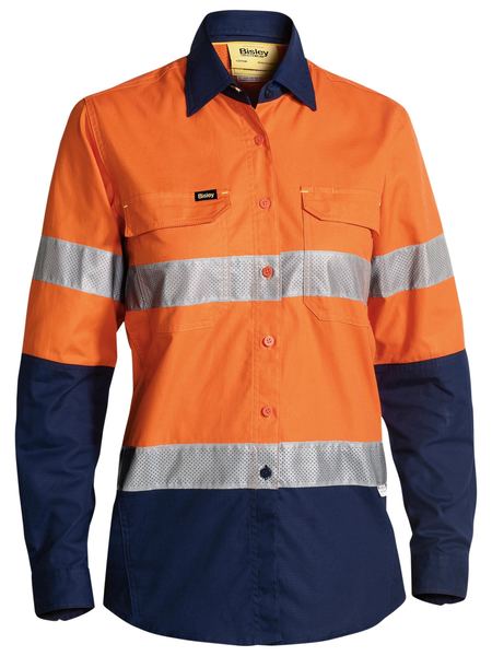 Bisley Womens Taped Hi Vis X-AirFlow Ripstop Two Tone Long Sleeve Shirt - BL6415T
