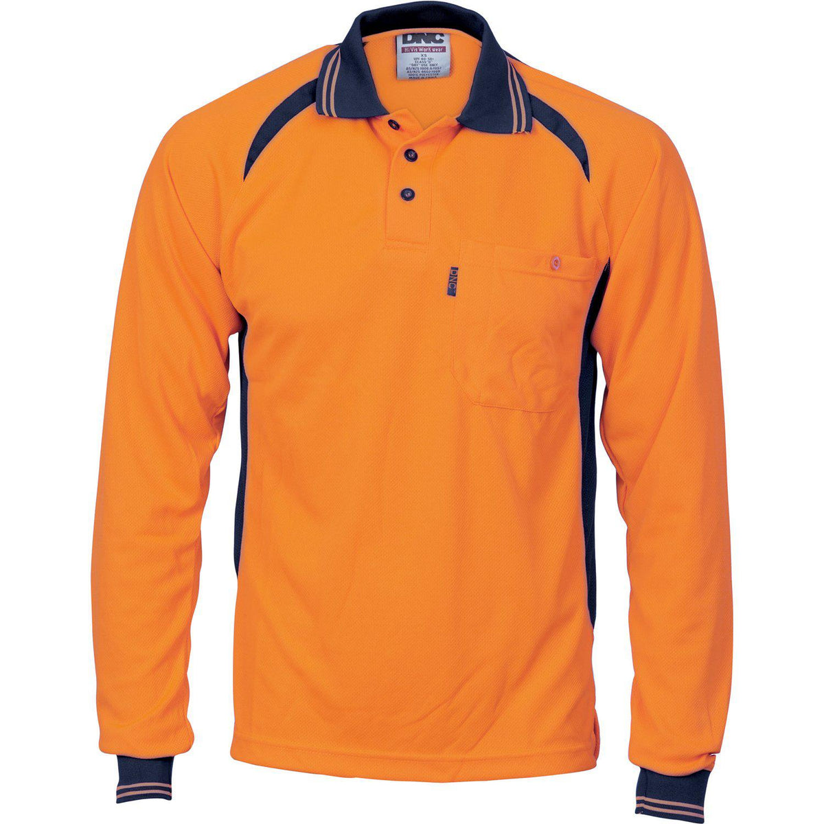 DNC Cool-Breeze Contrast Mesh Long Sleeve Polo - 3902-Queensland Workwear Supplies