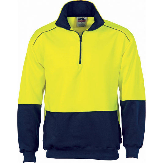 DNC HiVis 2-Tone 1/2 Zip Reflective Piping Long Sleeve Sweat Shirt - 3928-Queensland Workwear Supplies