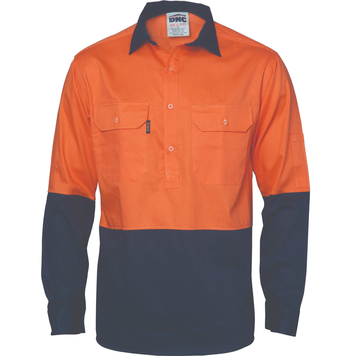 DNC HiVis 2-Tone Closed Front Long Sleeve Drill Shirt with Gusset Sleeve - 3834-Queensland Workwear Supplies