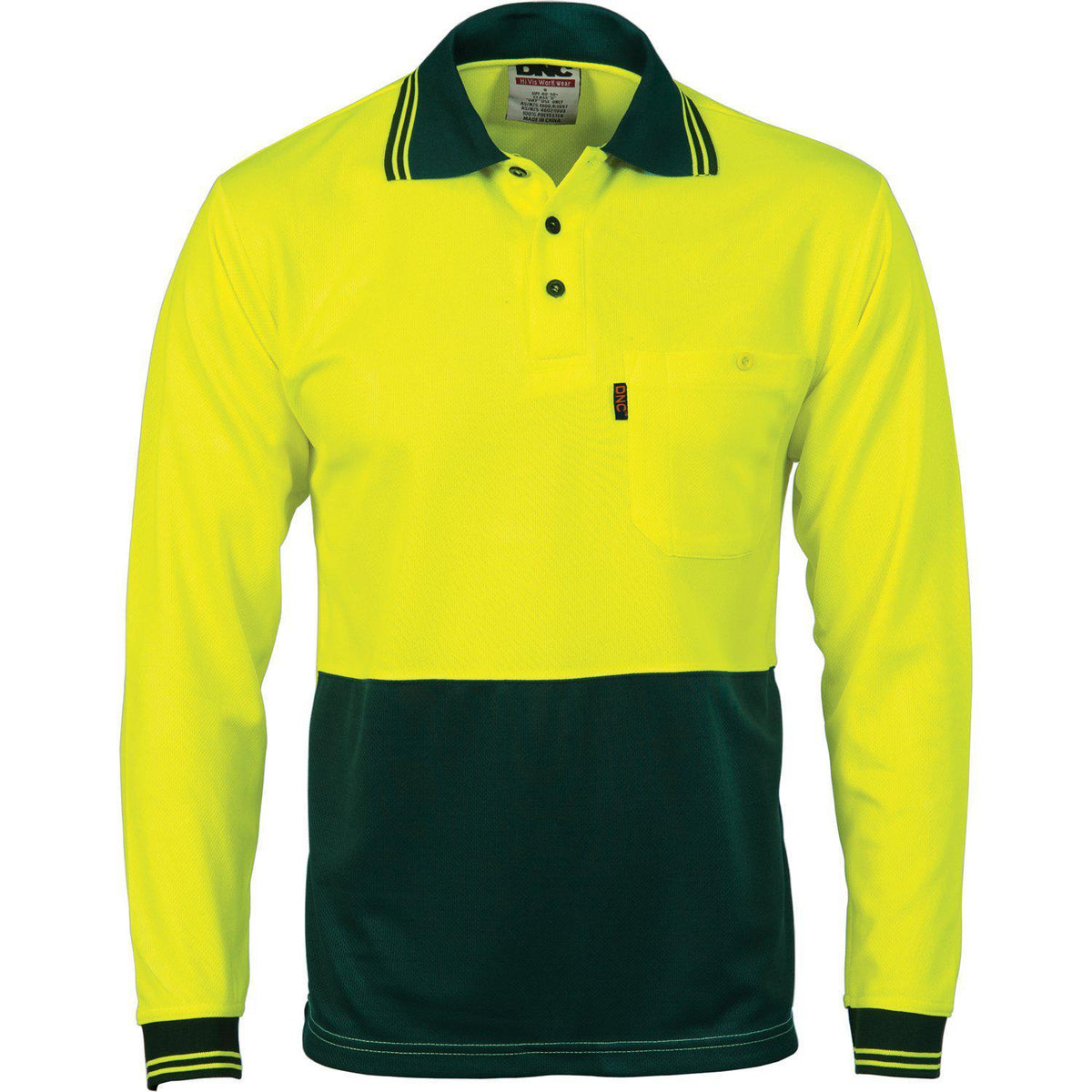 DNC HiVis 2-Tone Cool-Breathe Long Sleeve Polo - 3813-Queensland Workwear Supplies