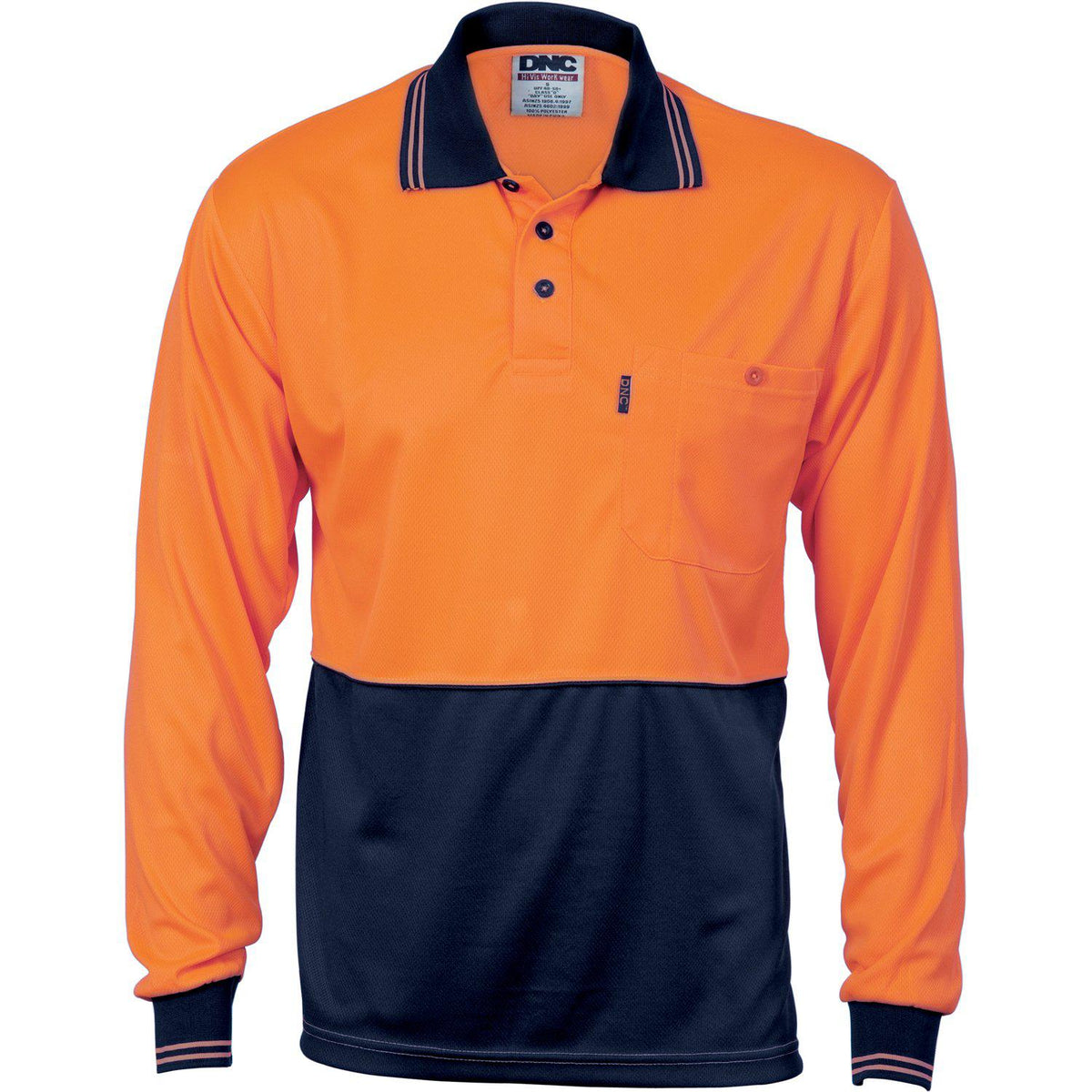 DNC HiVis 2-Tone Cool-Breathe Long Sleeve Polo - 3813-Queensland Workwear Supplies