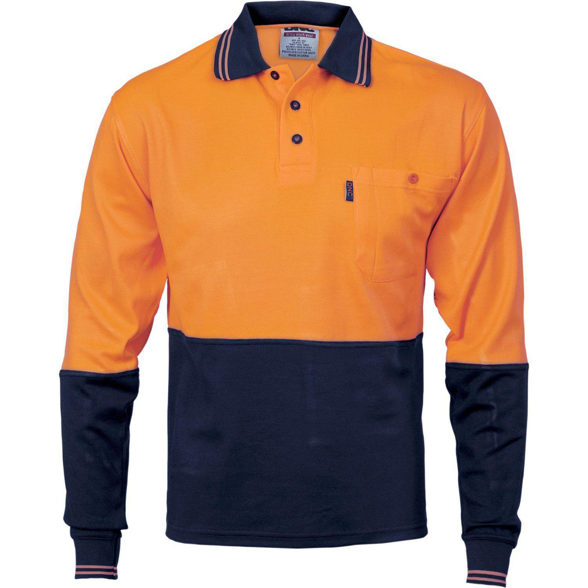 DNC HiVis 2-Tone Cotton Back Fluoro Long Sleeve Polo -3816-Queensland Workwear Supplies
