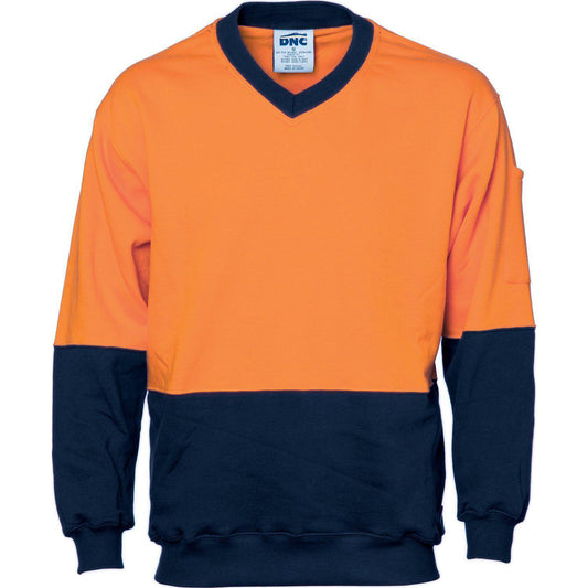 DNC HiVis 2-Tone Cotton V-Neck Fleecy Sweat Shirt - 3922-Queensland Workwear Supplies