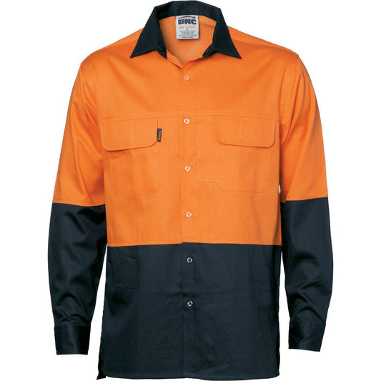 DNC HiVis 3-Way Cool-Breeze Long Sleeve Cotton Shirt - 3938-Queensland Workwear Supplies