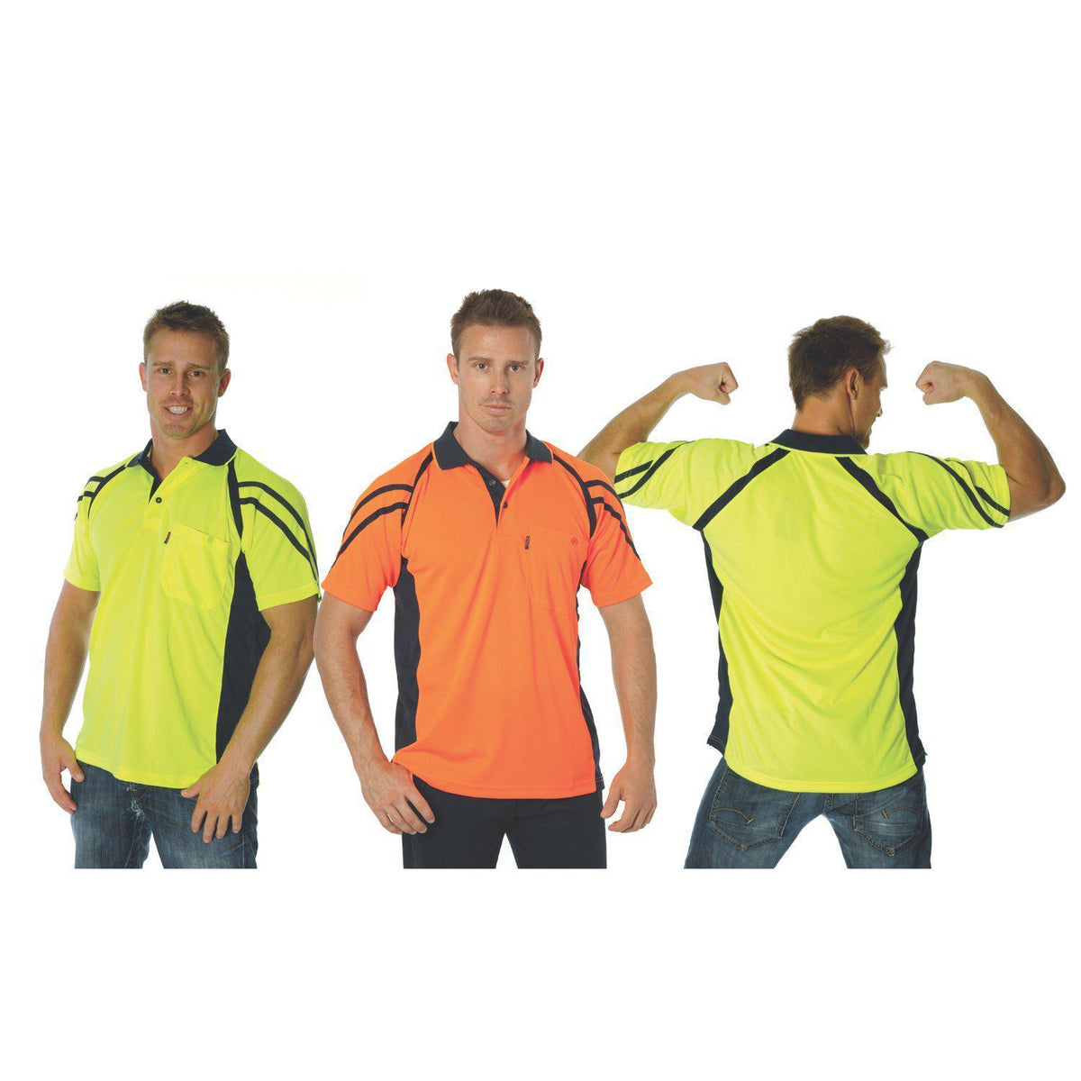 DNC HiVis Cool-Breathe Stripe Panel Short Sleeve Polo - 3979-Queensland Workwear Supplies