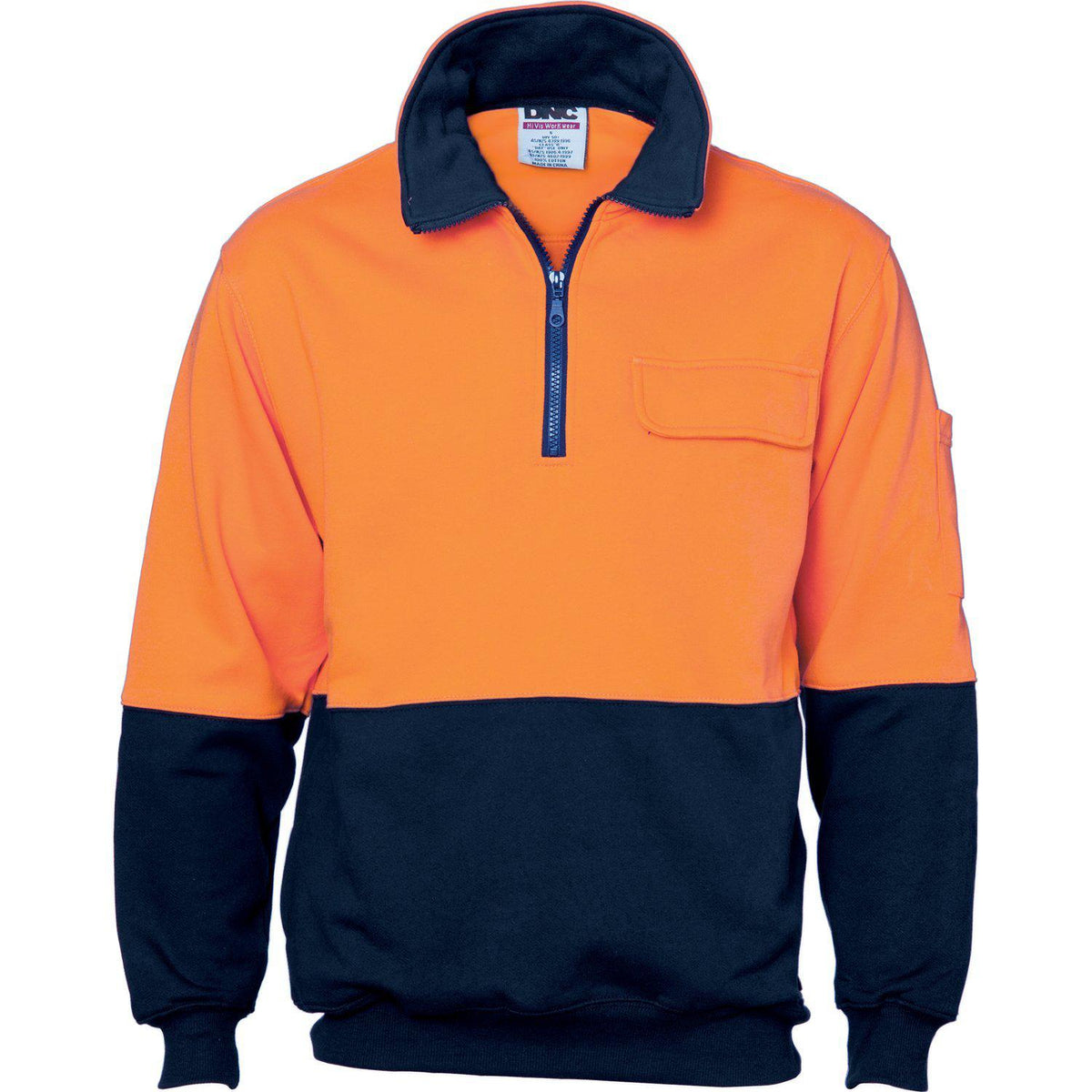 DNC HiVis Cotton 1/2 Zip Fleecy Sweat Shirt - 3923-Queensland Workwear Supplies