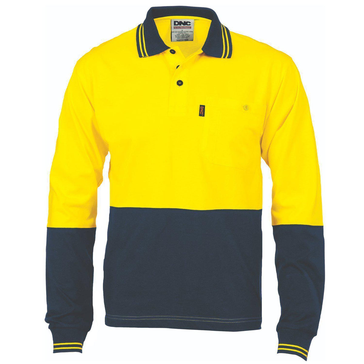 DNC HiVis Cotton Jersey Long Sleeve Polo- 3846-Queensland Workwear Supplies