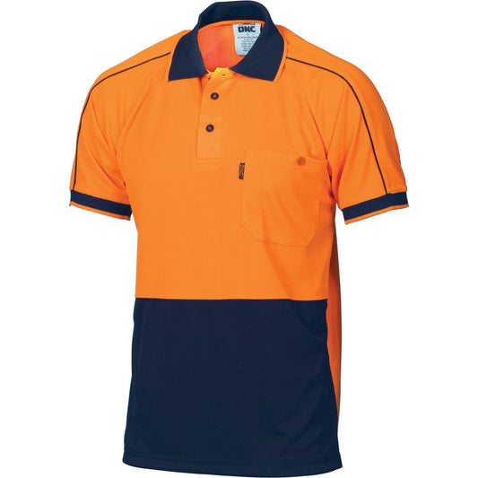 DNC HiVis Short Sleeve Piping Polo - 3753-Queensland Workwear Supplies
