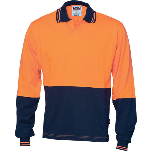 DNC HiViz 2-Tone Cool-Breeze Long Sleeve Cotton Jersey Food Industry Polo - 3906-Queensland Workwear Supplies