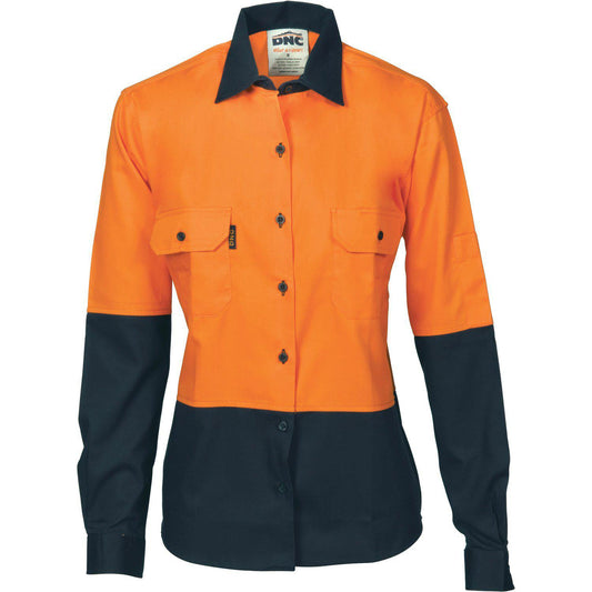 DNC Ladies HiVis 2-Tone Long Sleeve Drill Shirt - 3932-Queensland Workwear Supplies