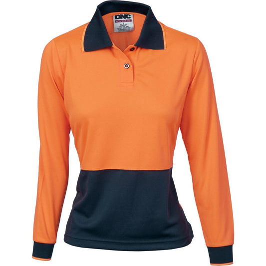 DNC Ladies HiVis 2-Tone Long Sleeve Polo - 3898-Queensland Workwear Supplies