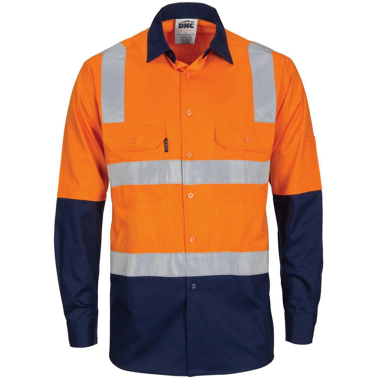 DNC Taped HiVis 2-Tone Cool-Breeze Light Weight Long Sleeve Cotton Shirt - 3747-Queensland Workwear Supplies