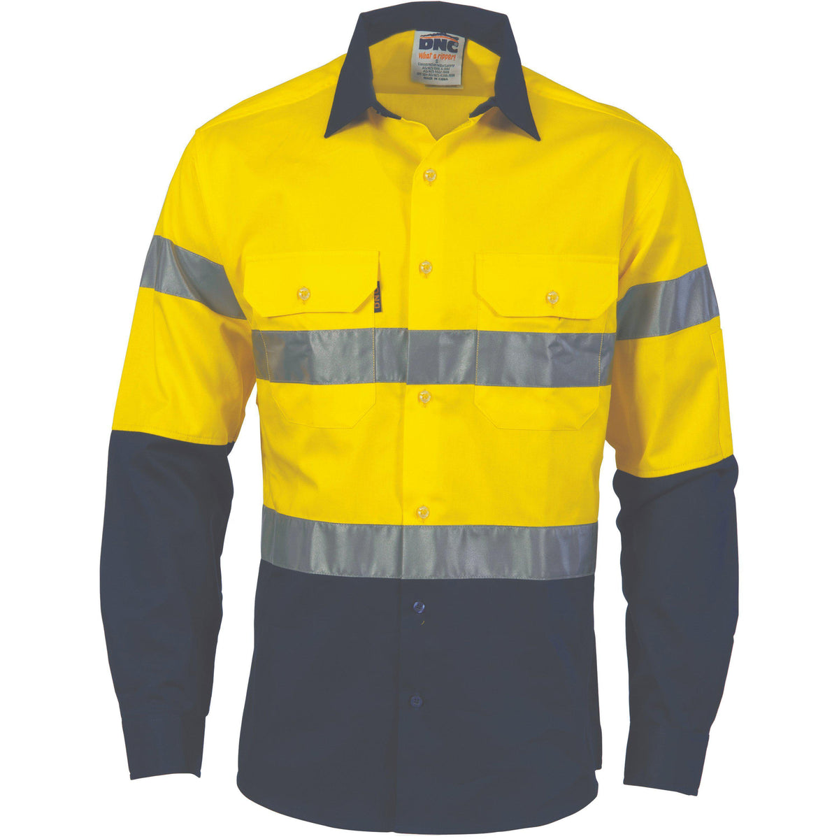 DNC Taped HiVis 2-Tone Cool-Breeze Long Sleeve Cotton Shirt - 3966-Queensland Workwear Supplies