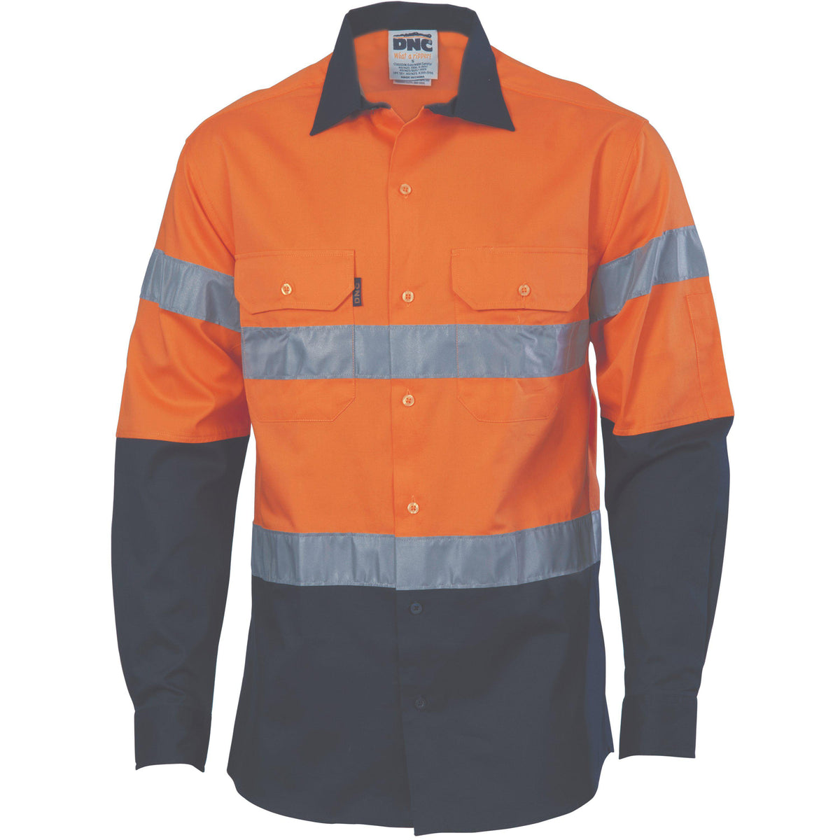 DNC Taped HiVis 2-Tone Cool-Breeze Long Sleeve Cotton Shirt - 3966-Queensland Workwear Supplies