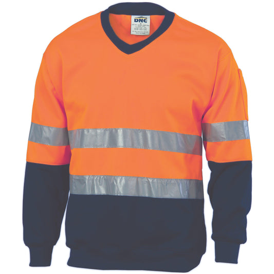 DNC Taped HiVis 2-Tone V-Neck Sweatshirt - 3921-Queensland Workwear Supplies