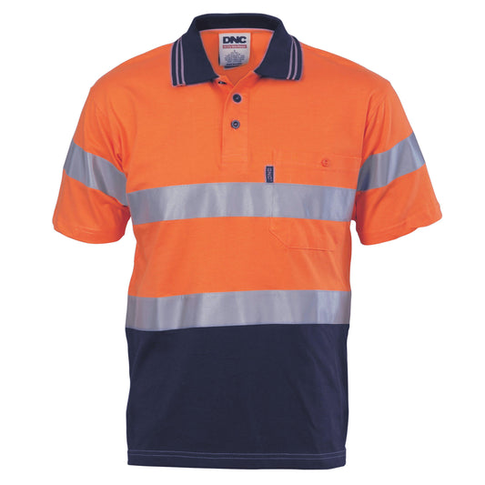 DNC Taped HiVis Cool-Breeze Jersey Short Sleeve Cotton Polo - 3915-Queensland Workwear Supplies