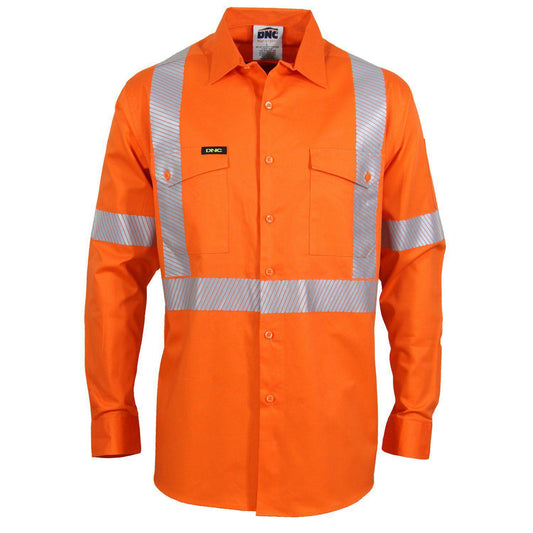 DNC Taped HiVis Coolight X-Back Long Sleeve Cotton Shirt - 3646-Queensland Workwear Supplies
