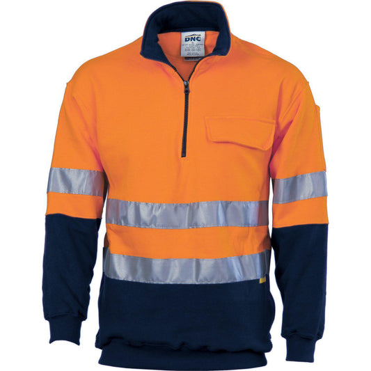 DNC Taped HiVis Cotton 1/2 Zip Fleecy - 3925-Queensland Workwear Supplies