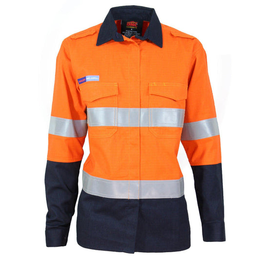 DNC Taped HiVis Flame Retardant & Arc Rated HRC2 2-Tone Long Sleeve Womens Shirt - 3457-Queensland Workwear Supplies