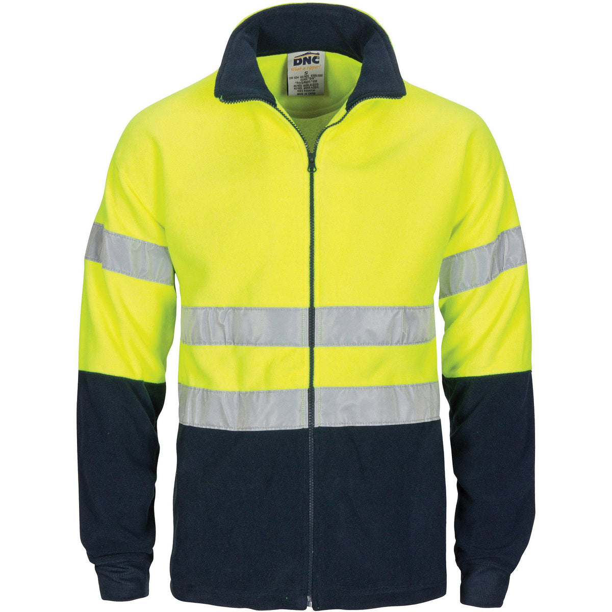 DNC Taped HiVis Full Zip Polar Fleece - 3830-Queensland Workwear Supplies