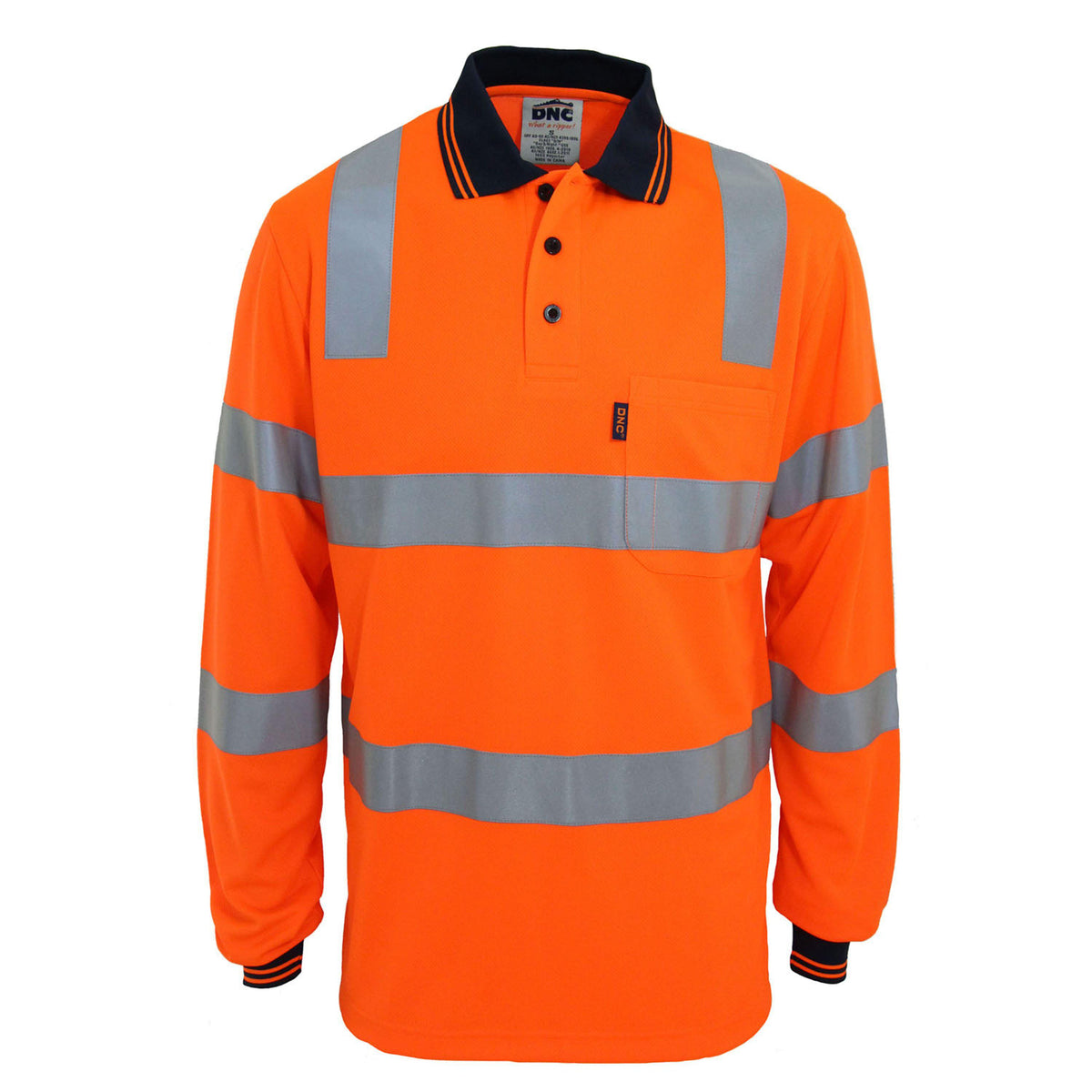 DNC Taped HiVis Long Sleeve Polo - 3713-Queensland Workwear Supplies