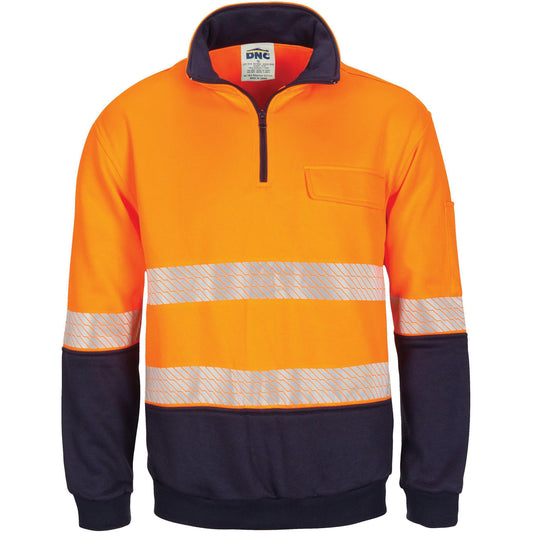 DNC Taped HiVis Segment 1/2 Zip Fleecy Windcheater - 3529-Queensland Workwear Supplies