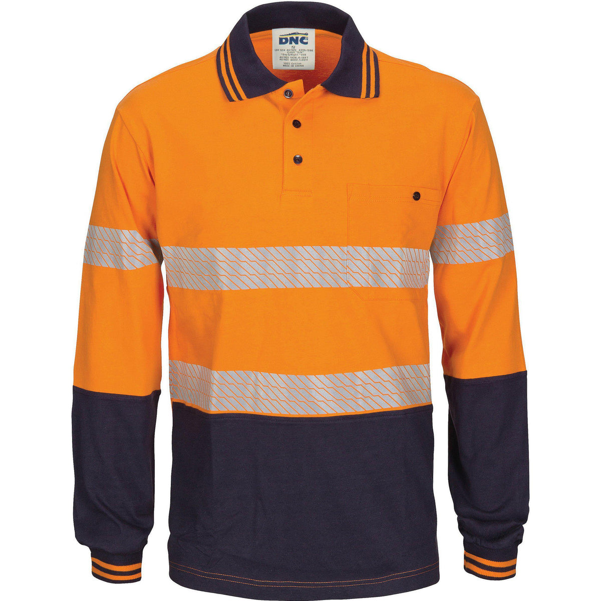 DNC Taped HiVis Segment Cotton Jersey Long Sleeve Polo - 3516-Queensland Workwear Supplies